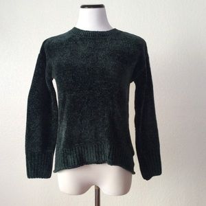 Chenille Forest Green Slightly Cropped Sweater